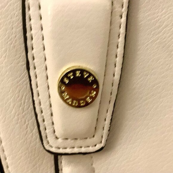 Steve Madden Cream Satchel Bag Handbag Tassel Accent Black Gold Details - Picture 8 of 15